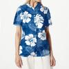 Damen Casual Hawaiian Print Kurzarm Hemd mit Knöpfen Lockerer Schnitt Offener Kragen Bluse Leichtes Sommer Top