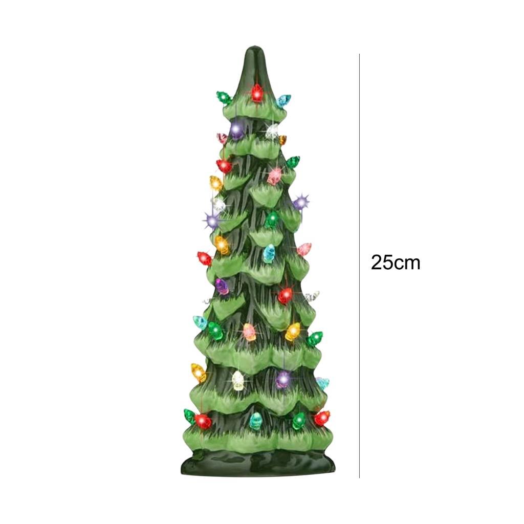 Christmas Tree Ornament with LED Lights Colorful LED Mini Christmas Tree Hand-Painted Resin Christmas Tree for Home Decoration