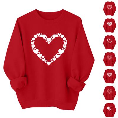 Valentines Sweatshirts For Women Love Heart Graphic Pullover R-neck Long Sleeve Tops Valentine's Day Sweatshirt
