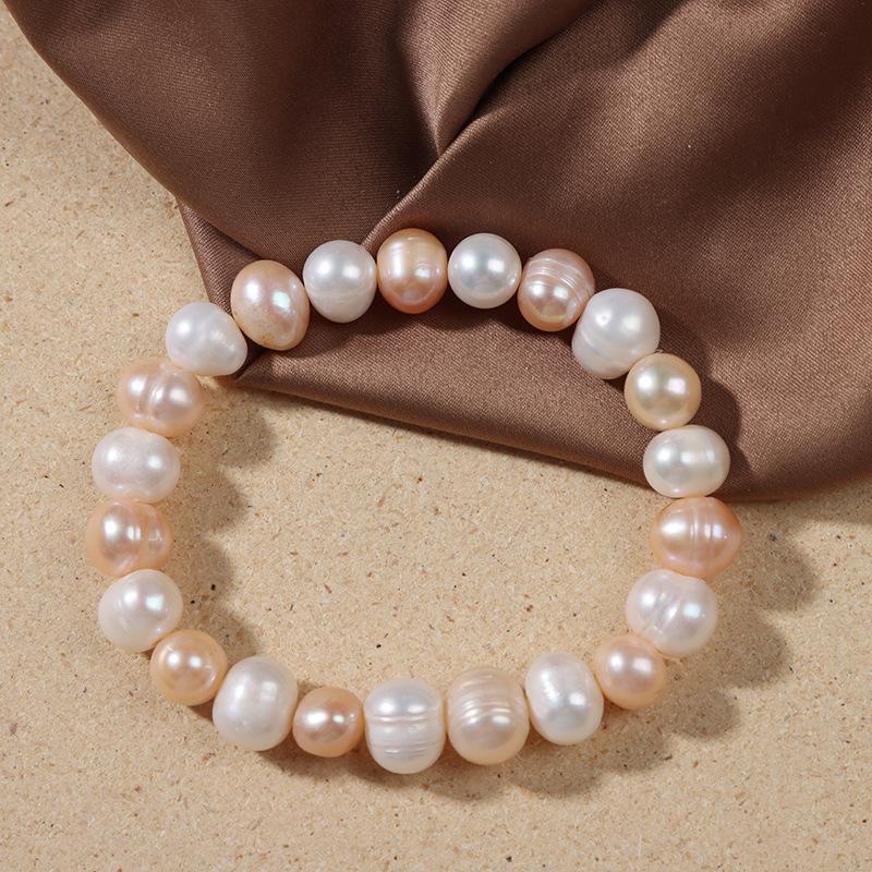 Elegante Natürliche Süßwasserperlenarmbänder für Damen Weißes Barockperlen-Charm Elastisches Armband Feiner Schmuck Hochzeitsparty 8-9mm