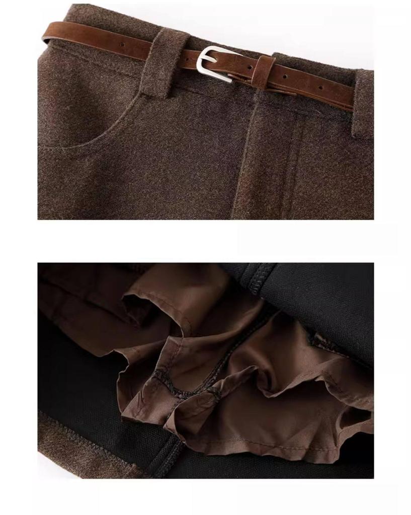 Plus Size Coffee Woolen Pencil Skirt for Women - High Waist, Slimming, A-line, Short Skirt for Spring & Autumn