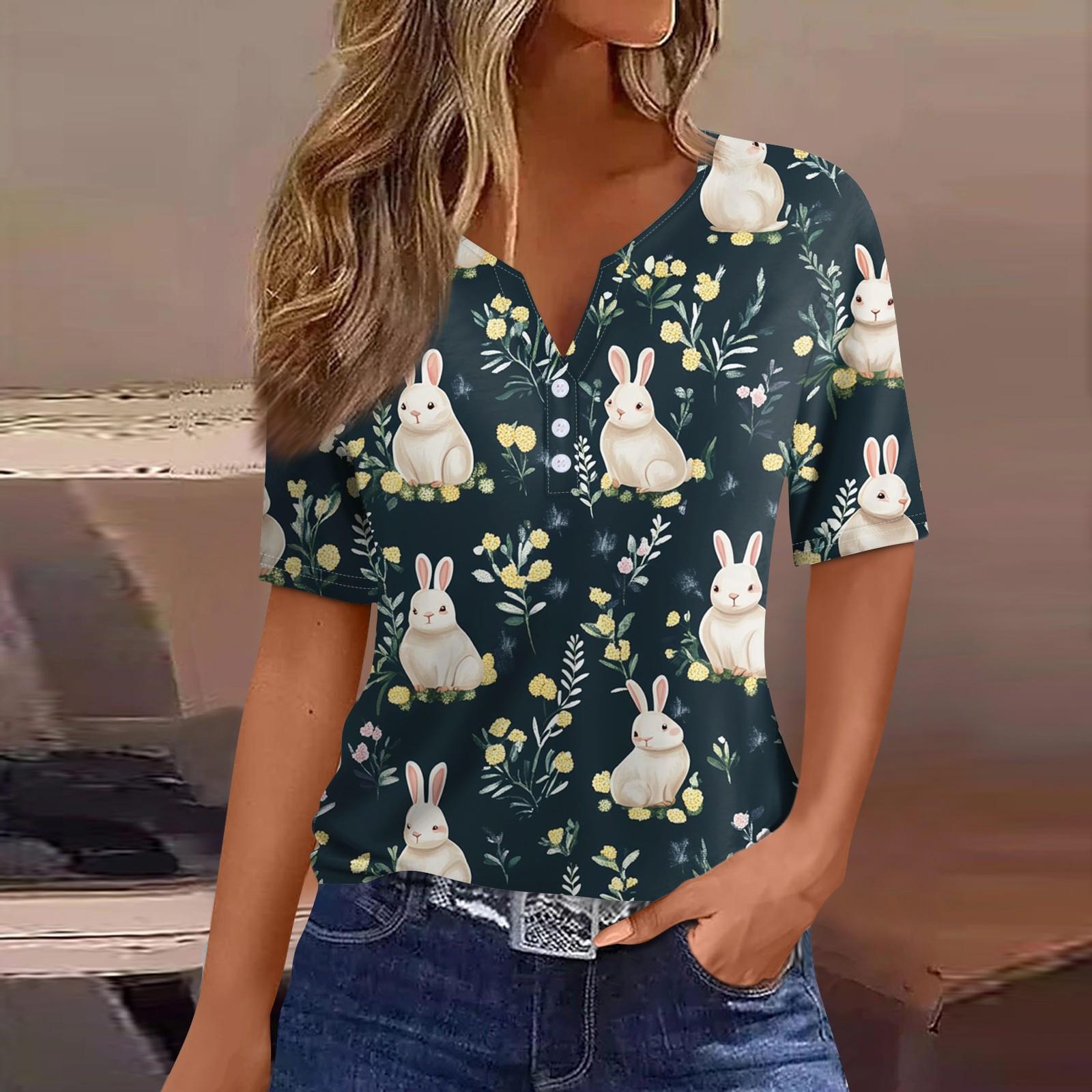 

Women s T Shirt Print Button Short Sleeve Daily Weekend Fashion Basic V- Neck Regular Top L Темно-синій