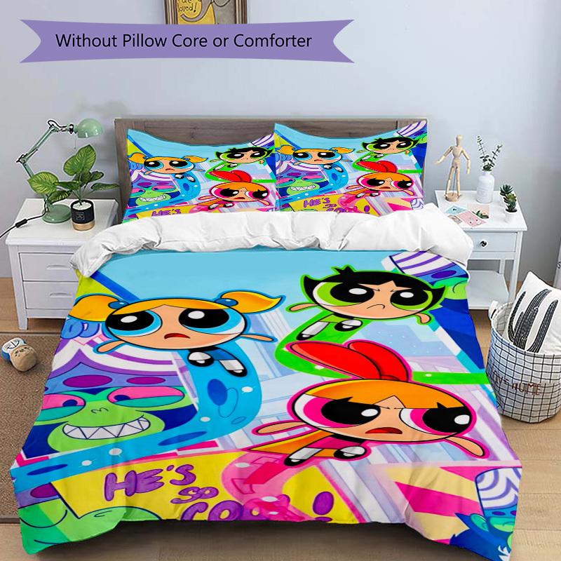 3pcs Powerpuff Girls Duvet Cover Set, 1 Duvet Cover + 1/2 Pillowcases (No Insert),Bedroom Decor, Allseason Comfort Yy251021285