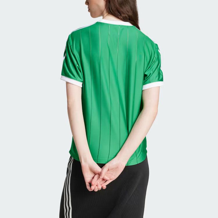 Adidas Originals Logo Bokstavtrykk Fargeblokk Stripet Rund Hals Kort Ermet T-skjorte Dame T-skjorte Grønn IY7227