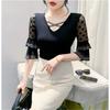 Summer European Clothes New Sexy V-neck Mesh T-shirt Hot Diamonds Women's Tops Fashion Flare Sleeve Tees