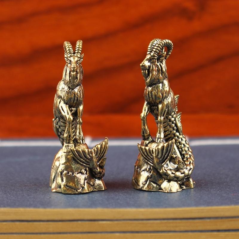 Artistic Copper Figurine Statue Goat Head Denoting Wisdoms and Fish Body Embodying Prosperity for Living Room Shelf Decors