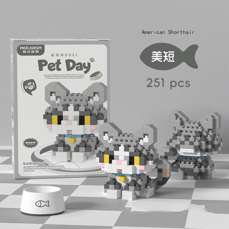 Mini Cute Pet Cat Series Cute Ragdoll Siamese Cat Brick Corgi Husky Small Micro Particle Children's Dog Building Blocks Toys