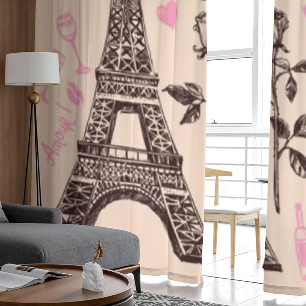 Paris Eiffel Tower And Bakery Chiffon Sheer Curtains for Living Room Bedroom Kitchen Decoration Window Voiles Tulle Curtain