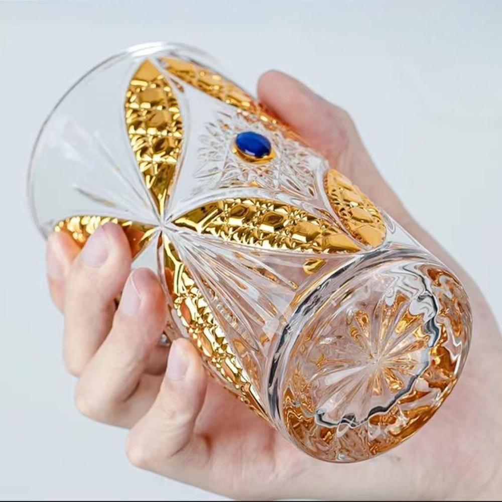 1pc, Crystal Glass Butterfly Cup, High End Lead-free Glass Wine-glasse, Retro Relief Water Cup, Home Golden Juice Cup, 360ml