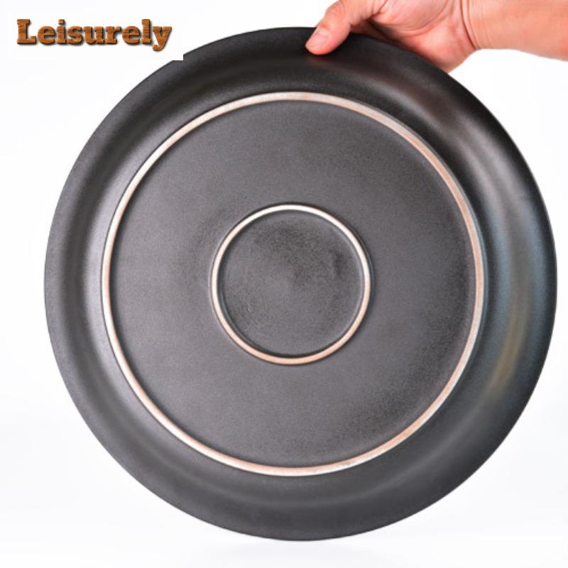900ML Japanese Bamboo Cover Black Pottery Pot Bearing Holder Plum Blossom Water Storage Tea Tray Circular Dry Soaking Table Gift