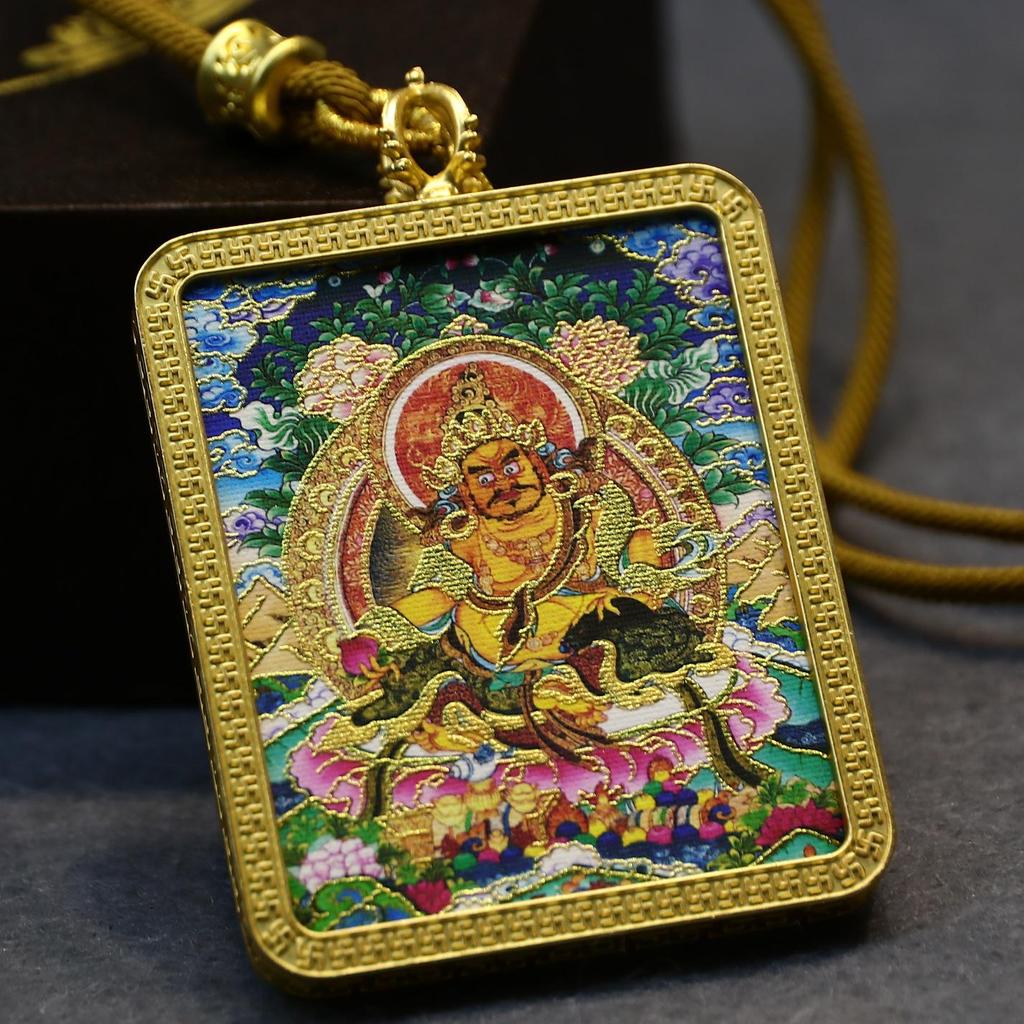 Tibetan Gold Thangka Gau Box: Yellow Jambhala Zalakshmi Pendant