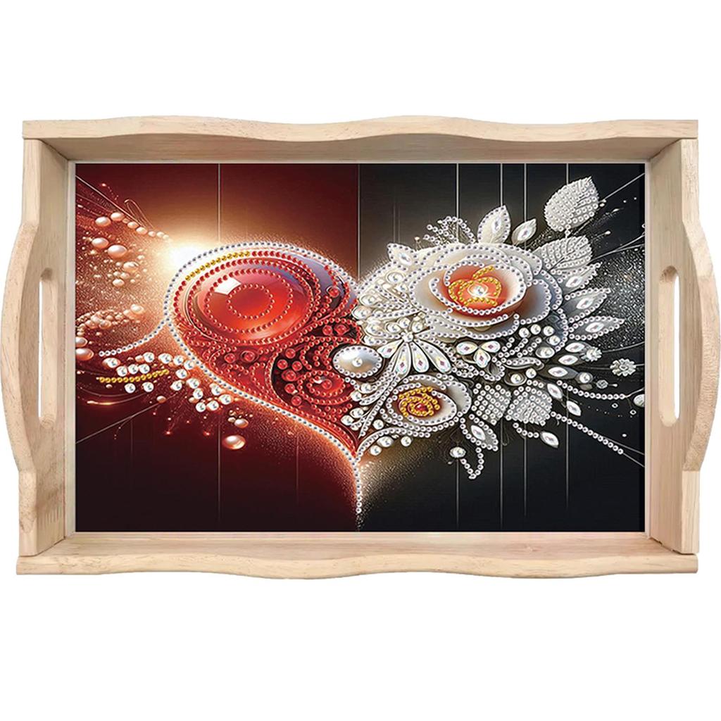 Diamond Painting Wooden Tray with Handle Diamond Art Painting Wooden Serving Tray Serving Platter for Home Dining and Parties