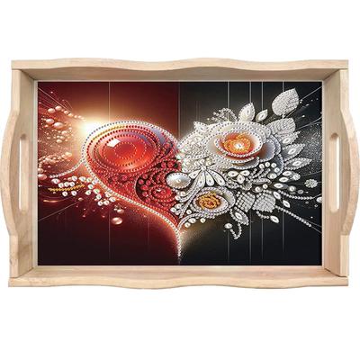 Diamond Painting Wooden Tray with Handle Diamond Art Painting Wooden Serving Tray Serving Platter for Home Dining and Parties