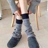 Womens Winter Warm Leg Warmers Knit Tube Socks With Color Block Design Gray Tone Mix High Calf Fit