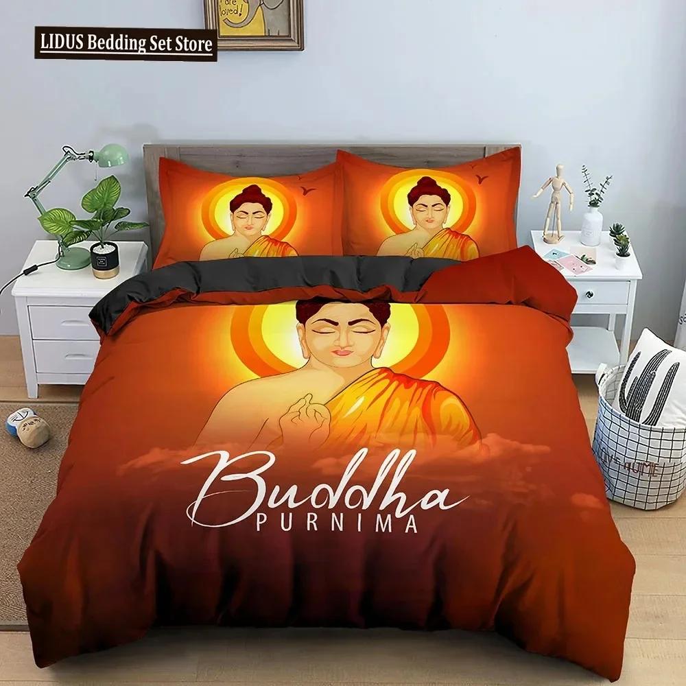 Buddha Bettwäscheset Indische Religion Buddhismus Meditation Mandala Bettbezug Lächeln Buddha Floral Weicher Quiltbezug Queen King Size