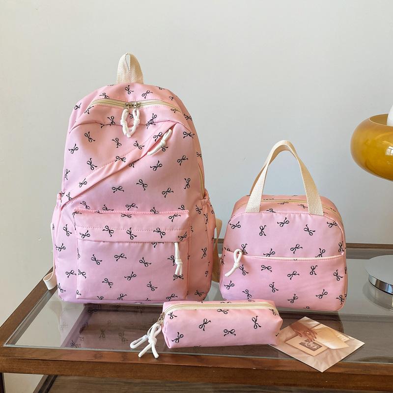 New Bowknot 3-Piece Set Women's Student Backpack Large Capacity Casual Travel Fashionable Versatile Daypack