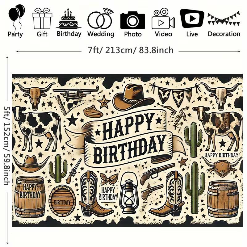2D Cowboy Birthday Photography Background Cloth Western Wild West Themed Party Backdrop