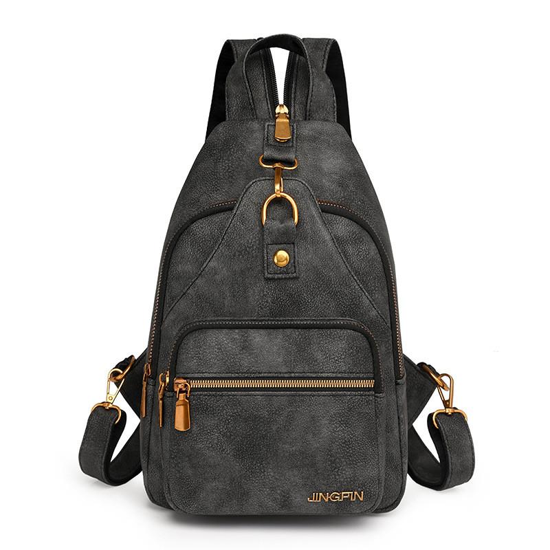 IELGY Soft Leather Chest Bag Retro Casual All-Match Large-Capacity Shoulder Bag