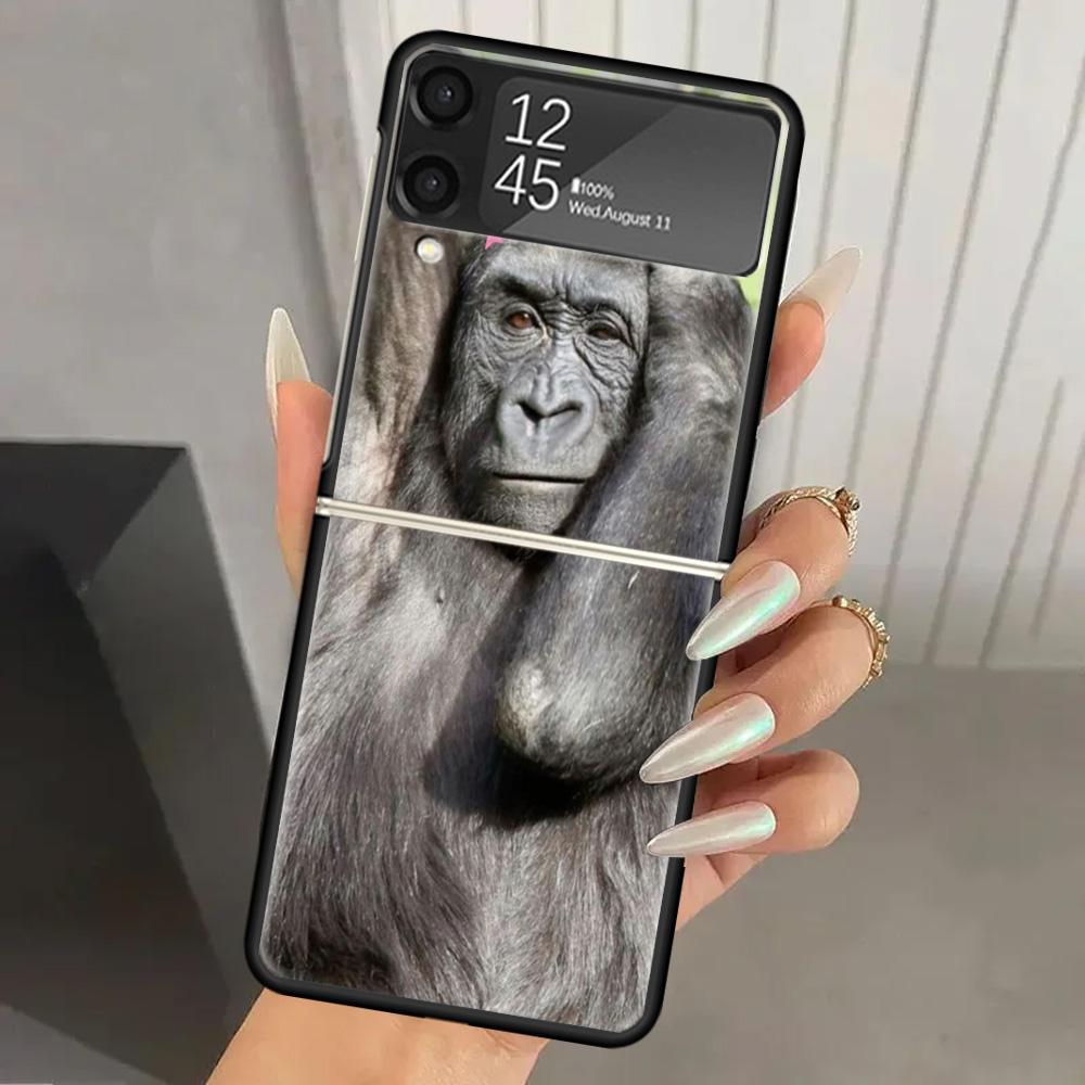 Funda Dura de PC con Memes de Monos para Samsung Galaxy Z Flip 7 6 5 4 3 Negra ZFlip7 ZFlip6 Flip5 Flip4 Flip3 5G Cubierta Impresa