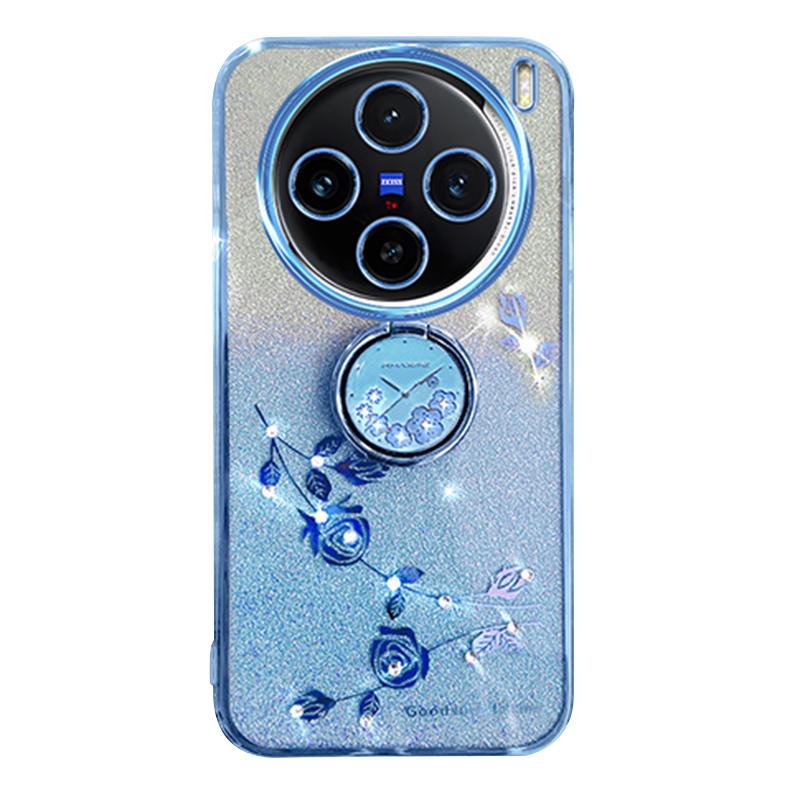 KADEM For vivo X100 5G Phone Case Ring Kickstand Glitter Powder TPU Phone Cover