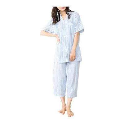 [ON NISHIKI] Women's Pajamas, Summer, Short Sleeves, 100% Cotton, Room Wear, Open Front, Cool, Thin, Skin-friendly, Soccer Material, Top and Bottom