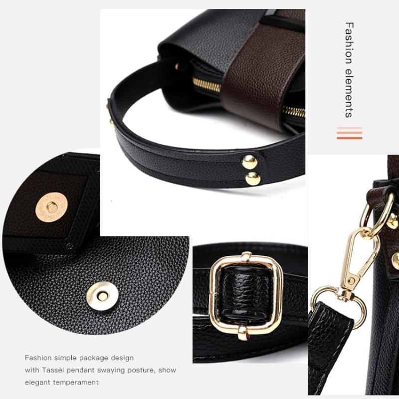 Contrast color square buckle bucket bag women's shoulder messenger bag