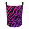 Zebra Stripe Round Laundry Hamper Toys Clothes Storage Baskets Folding Laundry Basket for Home Bathroom Bedroom