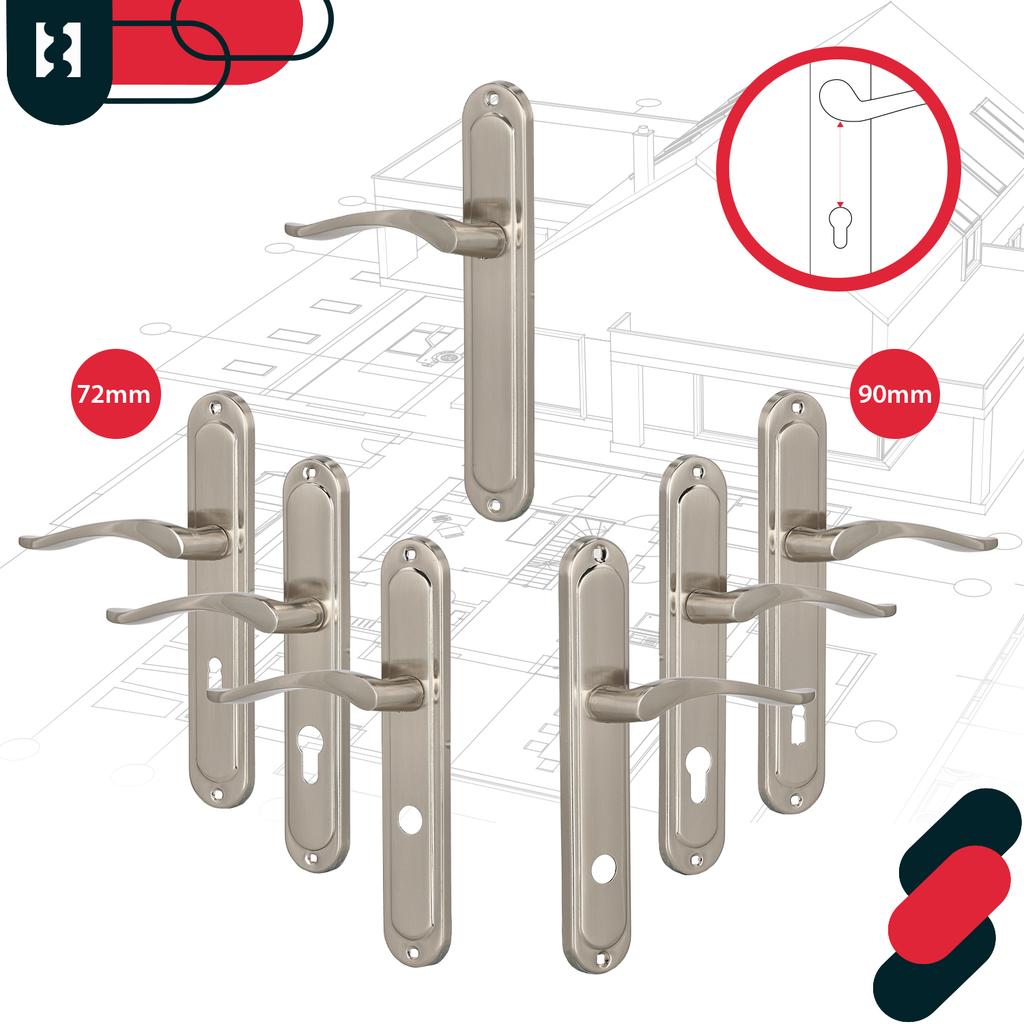 Door Handle Long Plate for Cylinder Insert Classic Satin 72