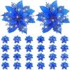 1bag 5pcs Christmas Decorations Glitter Polyester  Artificial Christmas Flowers for Christmas Tree Ornament Party Wreath Decor
