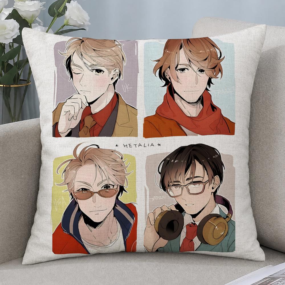 Anime Hetalia World Stars Cushion Cover Cushion Covers Natural Linen Breathable Sofa Bedroom Decor Pillowcase