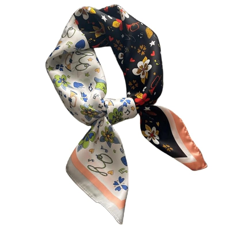 

[KOUMAKI] scarf ladies cat pattern cat print bandana shawl neckerchief 70×70cm silk style Stylish mother s day square How to roll bag decoration hair