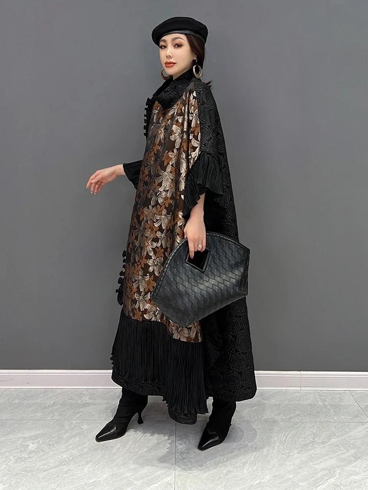 Xitao Print Contrast Color Patchwork Batwing Sleeve Dresses LJ1091