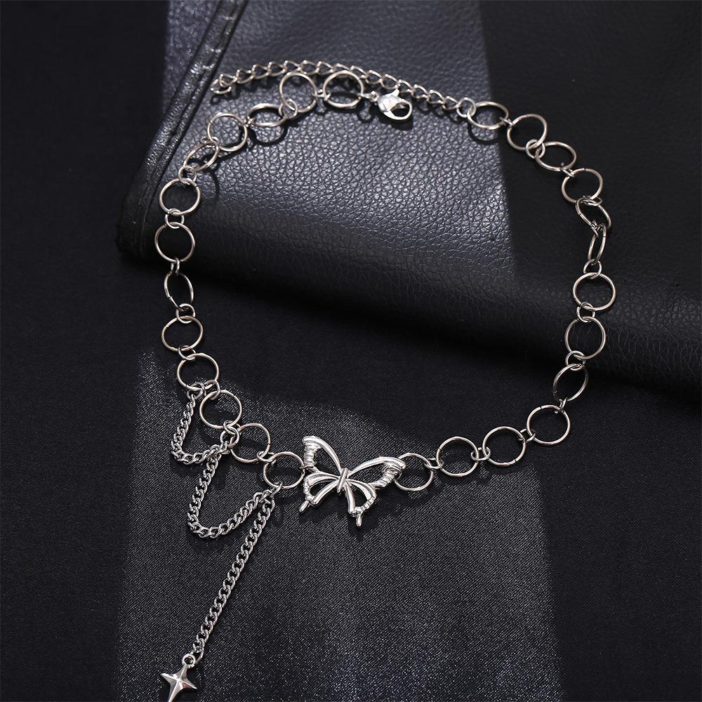 Awn Star Butterfly Necklace female ins cold wind hip hop design collarbone chain temperament net red circle choker