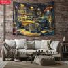 Vintage Hot Rod Garage Tapestry Classic Modified Cars In Retro Workshop Wall Hanging Car Lover Room Decor Suitable Offices Bars