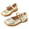 Girls' Square-Toe Butterfly Velcro Flat Leather Shoes
