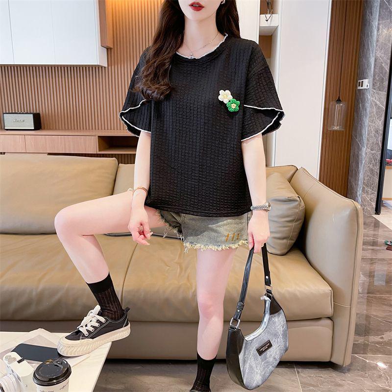 2026 Summer Plus Size Women s Trendy Short Sleeve Loose T-shirt L чёрный