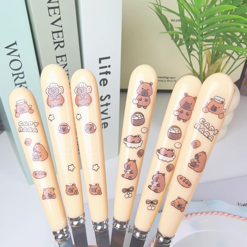 Přenosný kreslený kapybara nerezový příbor dvoudílná sada vidlička lžíce studentské jídelní sady kuchyňské nádobí