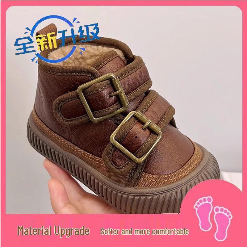 

2025 Зимние Теплые Хлопковые Ботинки на Бархатной Подкладке: Модные кожаные зимние ботинки для мальчиков и девочек Size 27, 17cm inner length