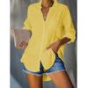 Women's Turn Down Collar Long Sleeve Shirt Loose Fit Casual Solid Color Button Down Blouse