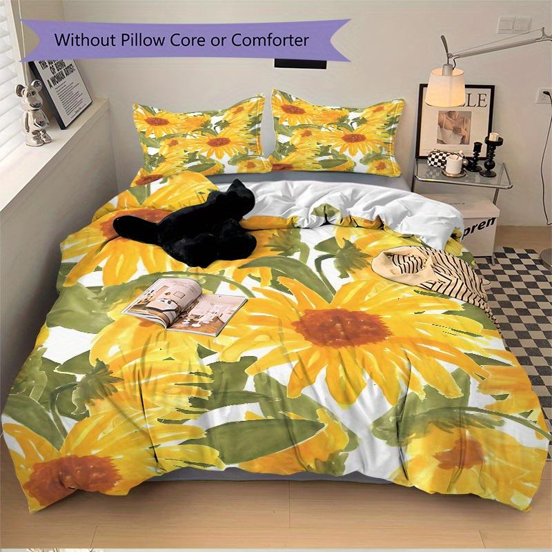 3pcs Sunflower Pattern Bedding Set, Ideal for Home Use, Suitable for Bedroom Decor (1*Duvet Cover + 1/2*Pillowcases, No Core) yy250821210