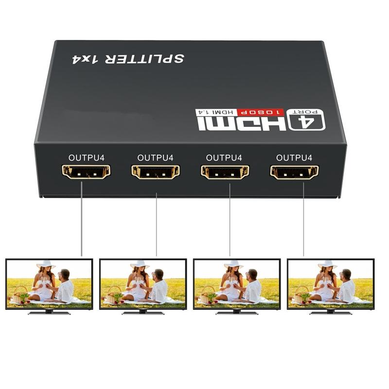 1x4 HDMI Splitter 1 Eingang auf 4 Ausgänge HDMI Video Monitor Splitter Unterstützt 3D und Full HD 1080P Auflösung