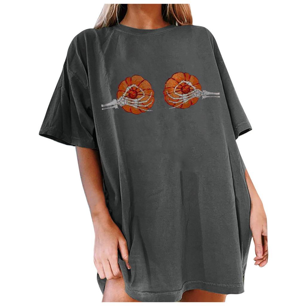 Women's Loose Blouse Round Neck Short Sleeve Halloween  Print T-shirt Top