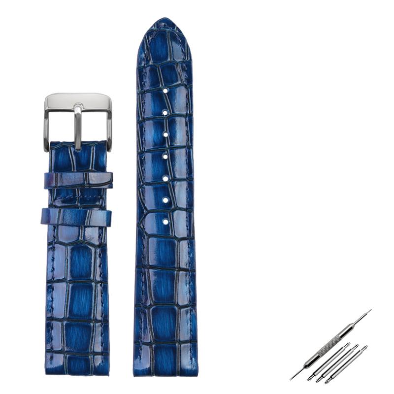 Crocodile Texture Calfskin Leather Watch Strap18mm 20mm 22mm Watchband For Men's Watch Accessories Solid Buckle Blue Green Brown