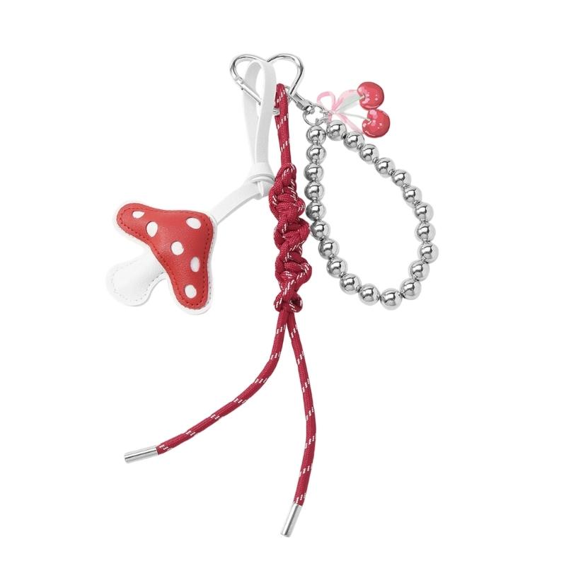 Braided PU Leather Cord Keychain With Mushroom/Heart Charm Elegant Metal Accessory For Bags Backpacks Gifts