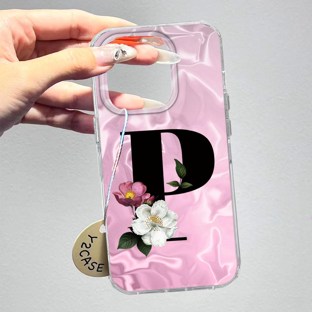 A-Z Black Letter Peony Flower Shockproof Phone Case For Samsung Galaxy A07 A17 A06 A16 A26 A36 A56 A12 A22 Shell Couple Cover