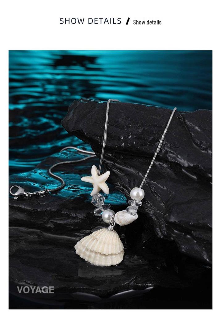 Seaside Starfish & Seashell Pendant Necklace: Summer Accessory for Women, Perfect for Enhancing Skirt Outfits and Creating a Coastal Vibe.