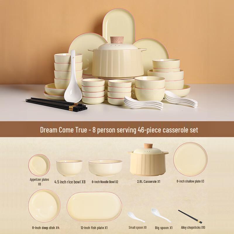 Maud Lanka Dream Pink 46-Piece Ceramic Dinnerware Set