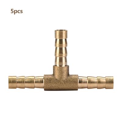 5 Stück Messing T 3-Wege Schlauchverbinder Tüllenanschluss Luft Wasser Öl Gas Kraftstoff (6mm)