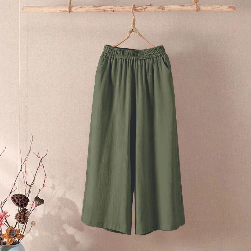 Women's Summer Cotton Linen Wide-Leg Pants: Korean Style, Loose Fit, Plus Size, Versatile Seven-Point Casual Wear.
