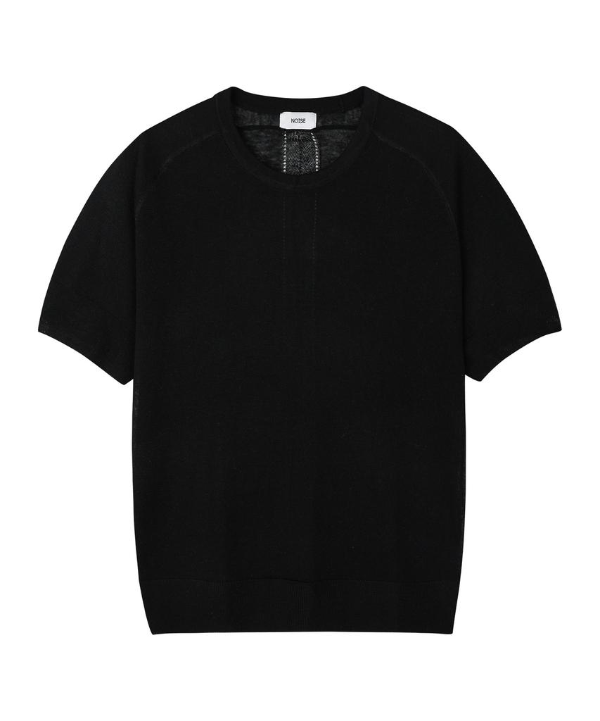 NOISE Point Punching Round Short Sleeve Knit - Black